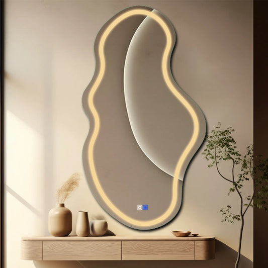 Oglinda LED Asimetrica v3, Touch LED, Dimare, Dezaburire, LED 3000K Cald - Gama Salono Model 1