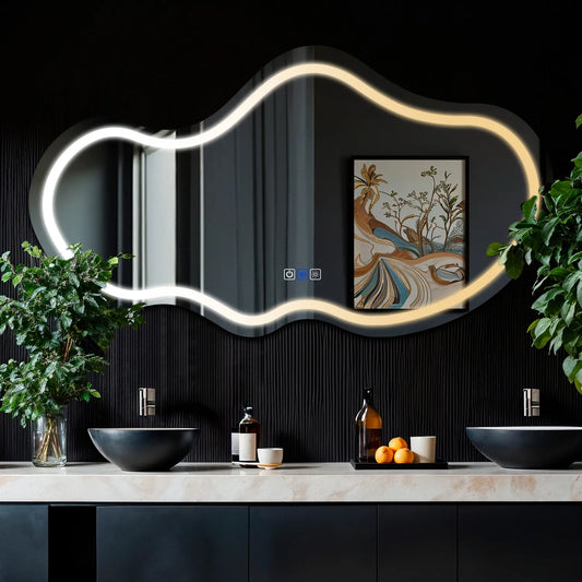 Oglinda LED Asimetrica v2, Touch LED, Dimare, Dezaburire, LED Reglabil 3000K-6000K - Gama Salono Model 1