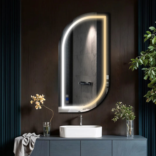 Oglinda LED Semiovala v1, Touch LED, Dimare, Dezaburire, LED Reglabil 3000K-6000K - Gama Salono Model 1
