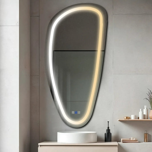 Oglinda LED Asimetrica v4, Touch LED, Dimare, Dezaburire, LED Reglabil 3000K-6000K - Gama Salono Model 1