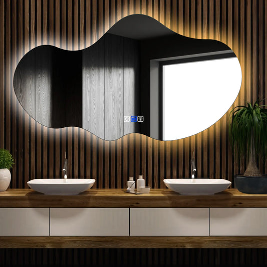Oglinda LED Asimetrica v2, Touch LED, Dimare, Dezaburire, LED Reglabil 3000K-6000K - Gama Ambient Model 1