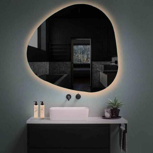 Oglinda LED asimetrica 60x60 cm cu lumina LED calda Gama Ambient Model 1 fara butoane - Reyze