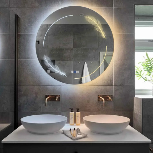 Oglinda LED Rotunda, Touch LED, Dimare, Dezaburire, LED Reglabil 3000K-6000K - Gama Good Vibes Model 2