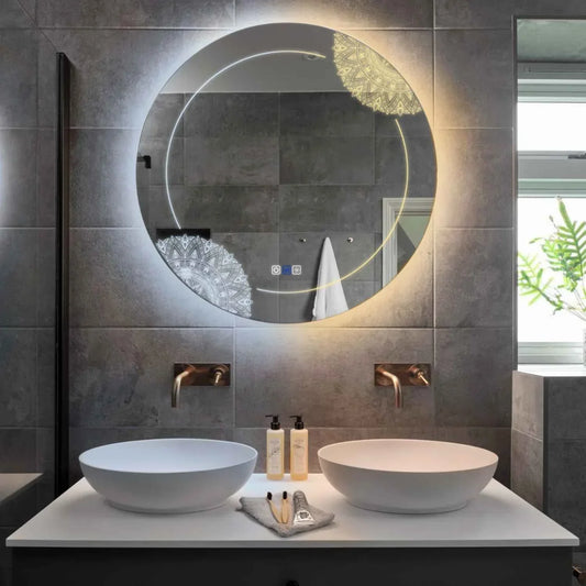 Oglinda LED Rotunda, Touch LED, Dimare, Dezaburire, LED Reglabil 3000K-6000K - Gama Good Vibes Model 7