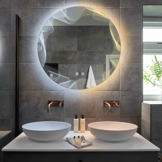 Oglinda LED Rotunda, Touch LED, Dimare, Dezaburire, LED Reglabil 3000K-6000K - Gama Simetria Model 3