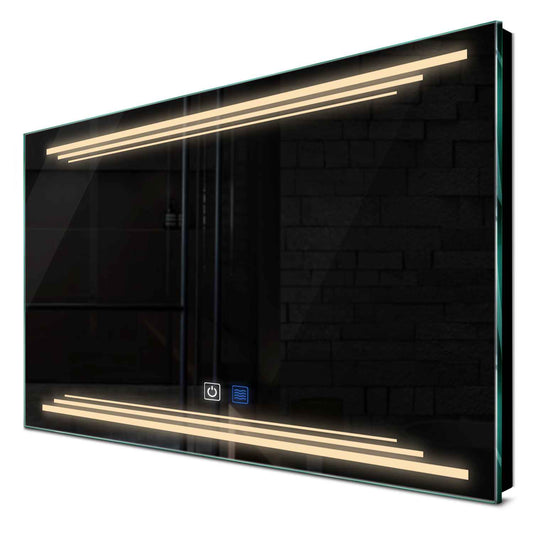 Oglinda LED orizontala cu lumina LED calda Gama Salono Model 7 cu butoane touch si dezaburire - Reyze