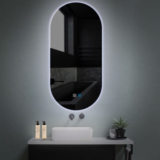 Oglinda LED Ovala Verticala 70x100 cm cu butoane touch si dezaburire lumina Rece 6000K Reyze Ambient 1