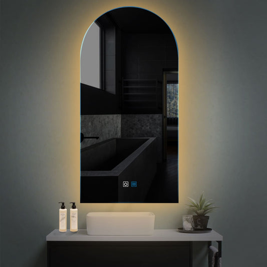 Oglinda LED Semi Ovala Verticala cu butoane touch si dezaburire lumina Calda 3000K  Reyze Ambient 1