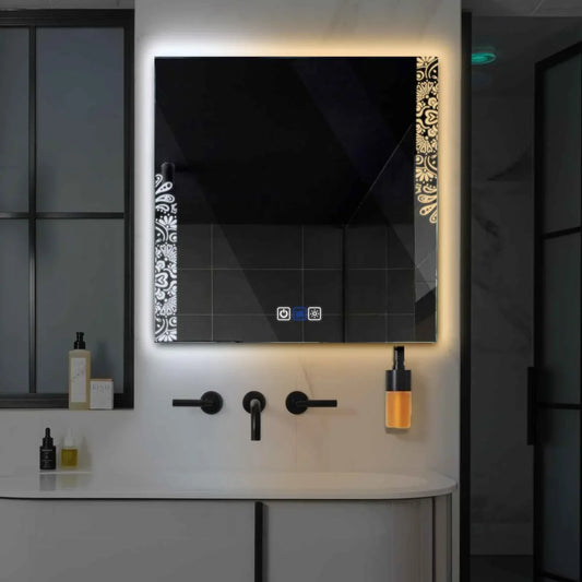 Oglinda LED Patrata, Touch LED, Dimare, Dezaburire, LED Reglabil 3000K-6000K - Gama Good Vibes Model 4