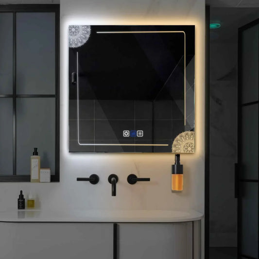 Oglinda LED Patrata, Touch LED, Dimare, Dezaburire, LED Reglabil 3000K-6000K - Gama Good Vibes Model 7