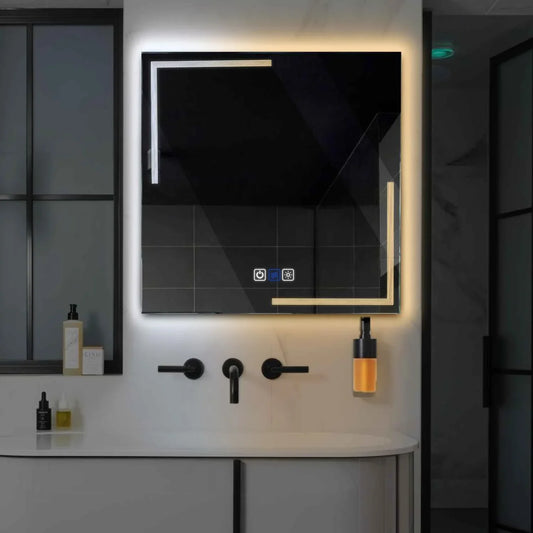 Oglinda LED Patrata, Touch LED, Dimare, Dezaburire, LED Reglabil 3000K-6000K - Gama Minimal Model 2