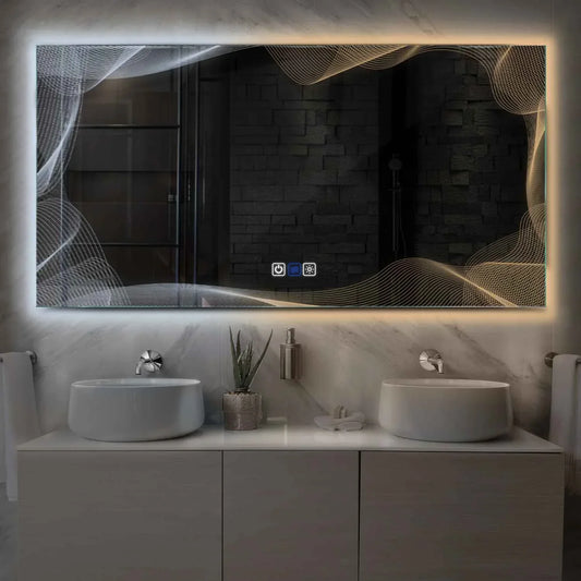 Oglinda LED Orizontala, Touch LED, Dimare, Dezaburire, LED Reglabil 3000K-6000K - Gama Simetria Model 3