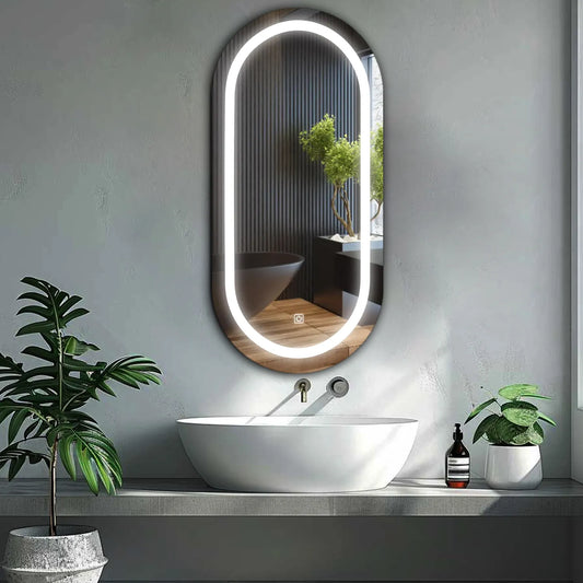 Oglinda LED Ovala, Touch LED, Dimare, LED 6000K Rece - Gama Salono Model 1