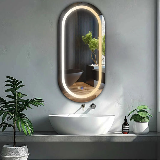 Oglinda LED Ovala, Touch LED, Dimare, Dezaburire, LED Reglabil 3000K-6000K - Gama Salono Model 1