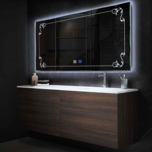 Oglinda LED orizontala 195x85.5 cm cu lumina LED rece Gama Good Vibes Model 5 cu butoane touch si dezaburire - Reyze