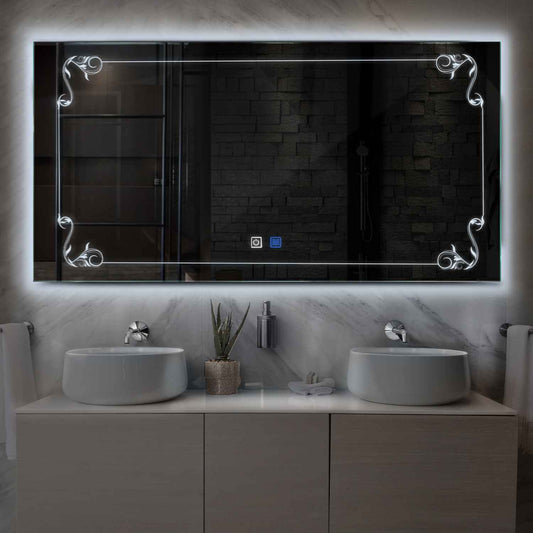 Oglinda LED orizontala 195x85.5 cm cu lumina LED rece Gama Good Vibes Model 5 cu butoane touch si dezaburire - Reyze