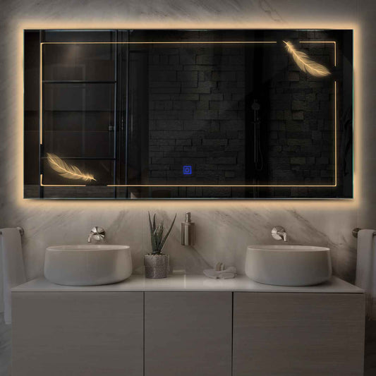 Oglinda LED Orizontala, Touch LED, Dimare, LED 3000K Cald - Gama Good Vibes Model 2