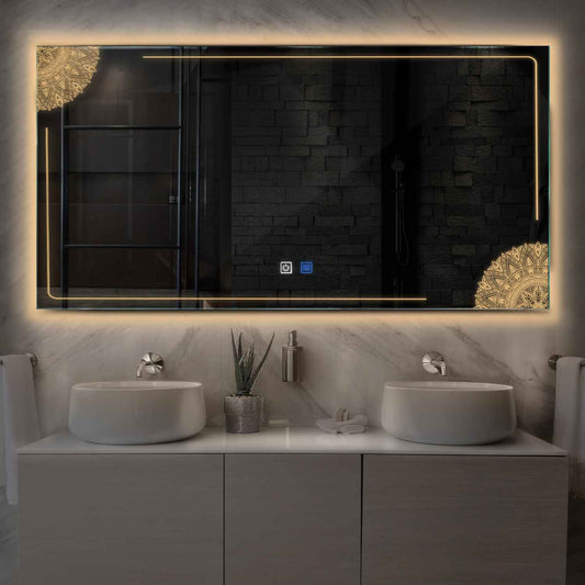 Oglinda LED Orizontala, Touch LED, Dimare, Dezaburire, LED 3000K Cald - Gama Good Vibes Model 7