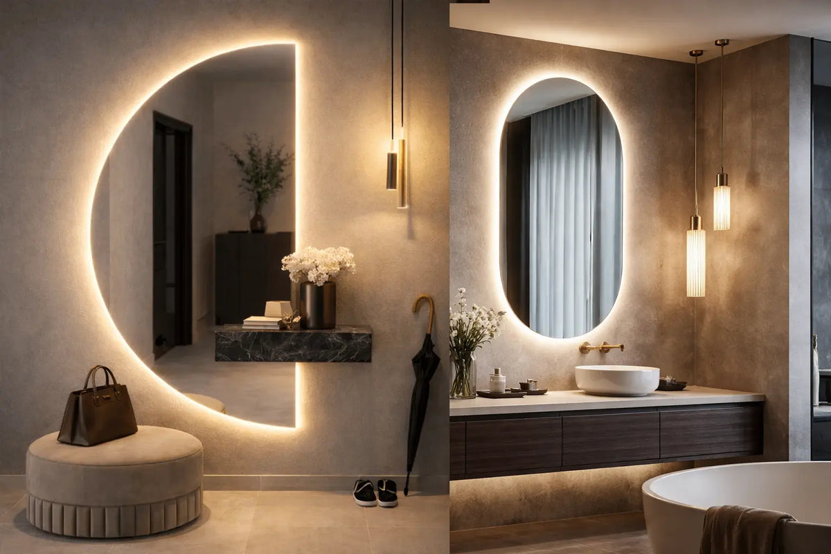 Oglindă LED Semilună vs Ovală – Diferențe de Design și Impact Vizual