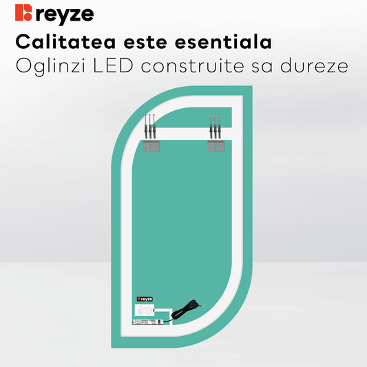 Oglinda LED Semiovala v1, Touch LED, Dimare, LED 6000K Rece - Gama Salono Model 1