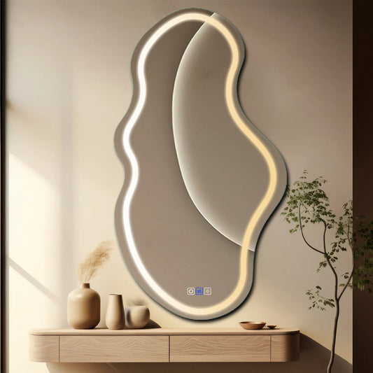 Oglinda LED Asimetrica v3, Touch LED, Dimare, Dezaburire, LED Reglabil 3000K-6000K - Gama Salono Model 1