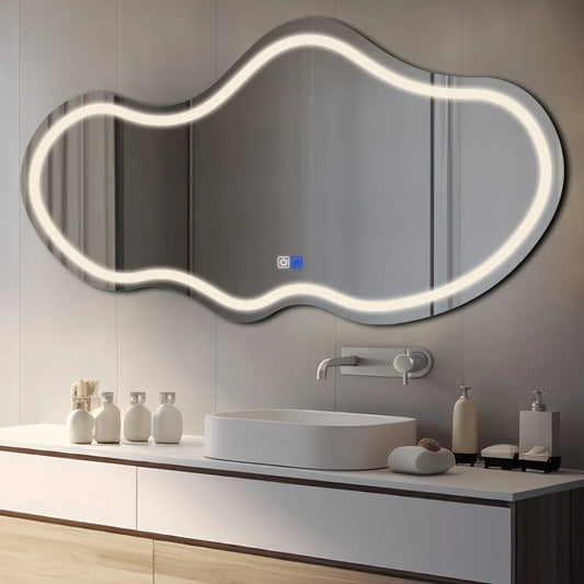 Oglinda LED Asimetrica v2, Touch LED, Dimare, Dezaburire, LED 4000K Neutru - Gama Salono Model 1