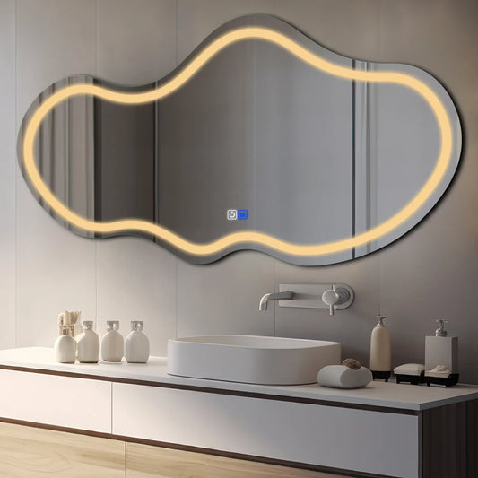 Oglinda LED Asimetrica v2, Touch LED, Dimare, Dezaburire, LED 3000K Cald - Gama Salono Model 1