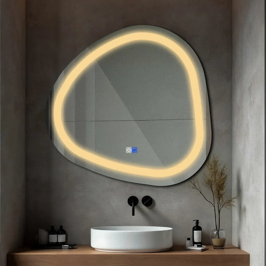 Oglinda LED Asimetrica v1 - Butoane Touch | Dimare | Functie Dezaburire | LED 3000K Cald - Gama Salono Model 1