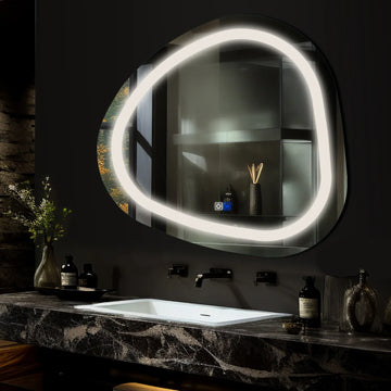 Oglinda LED Asimetrica v1 - Butoane Touch | Dimare | Functie Dezaburire | LED 4000K Neutru - Gama Salono Model 1