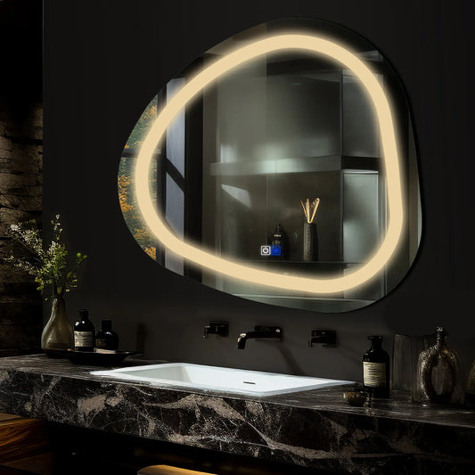 Oglinda LED Asimetrica v1 - Butoane Touch | Dimare | Functie Dezaburire | LED 3000K Cald - Gama Salono Model 1