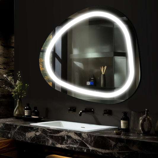 Oglinda LED Asimetrica v1 - Butoane Touch | Dimare | Functie Dezaburire | LED 6000K Rece - Gama Salono Model 1