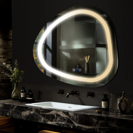 Oglinda LED Asimetrica v1 - Butoane tactile | Dimare | Functie dezaburire | Temperatura LED Reglabila (3000K -> 6000K) | - Gama Salono Model LED 1