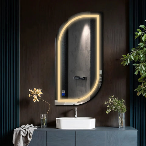 Oglinda LED Semiovala v1, Touch LED, Dimare, Dezaburire, LED 3000K Cald - Gama Salono Model 1