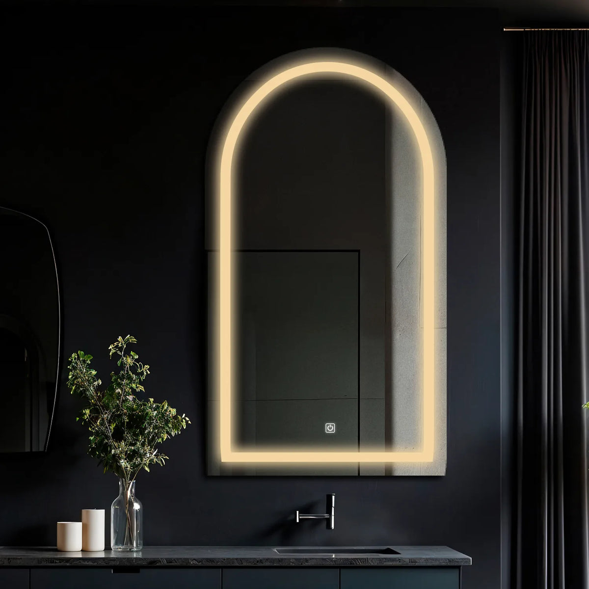 Oglinda LED Semiovala v2, Touch LED, Dimare, LED 3000K Cald - Gama Salono Model 1