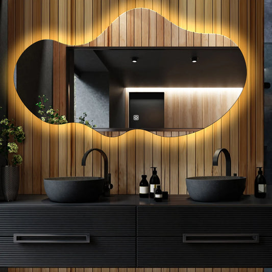 Oglinda LED Asimetrica v2, Touch LED, Dimare, LED 3000K Cald - Gama Ambient Model 1