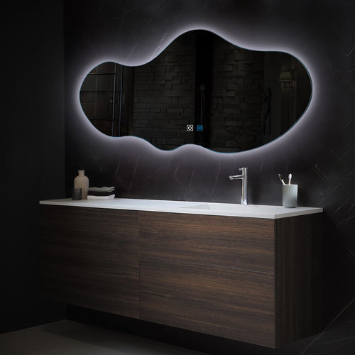 Oglinda LED Asimetrica orizontala 120x67 cm cu butoane touch si dezaburire lumina Rece 6000K Reyze Ambient 1