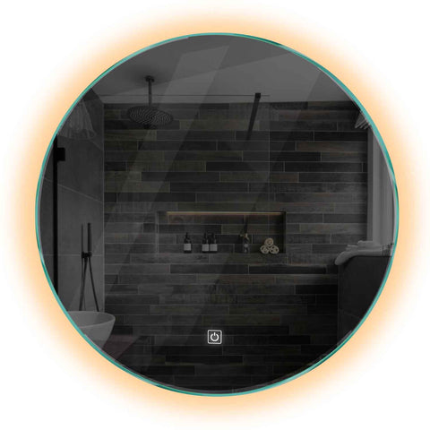 Oglinda LED rotunda 70x70 cm cu lumina LED calda Gama Ambient Model 1 cu buton touch - Reyze