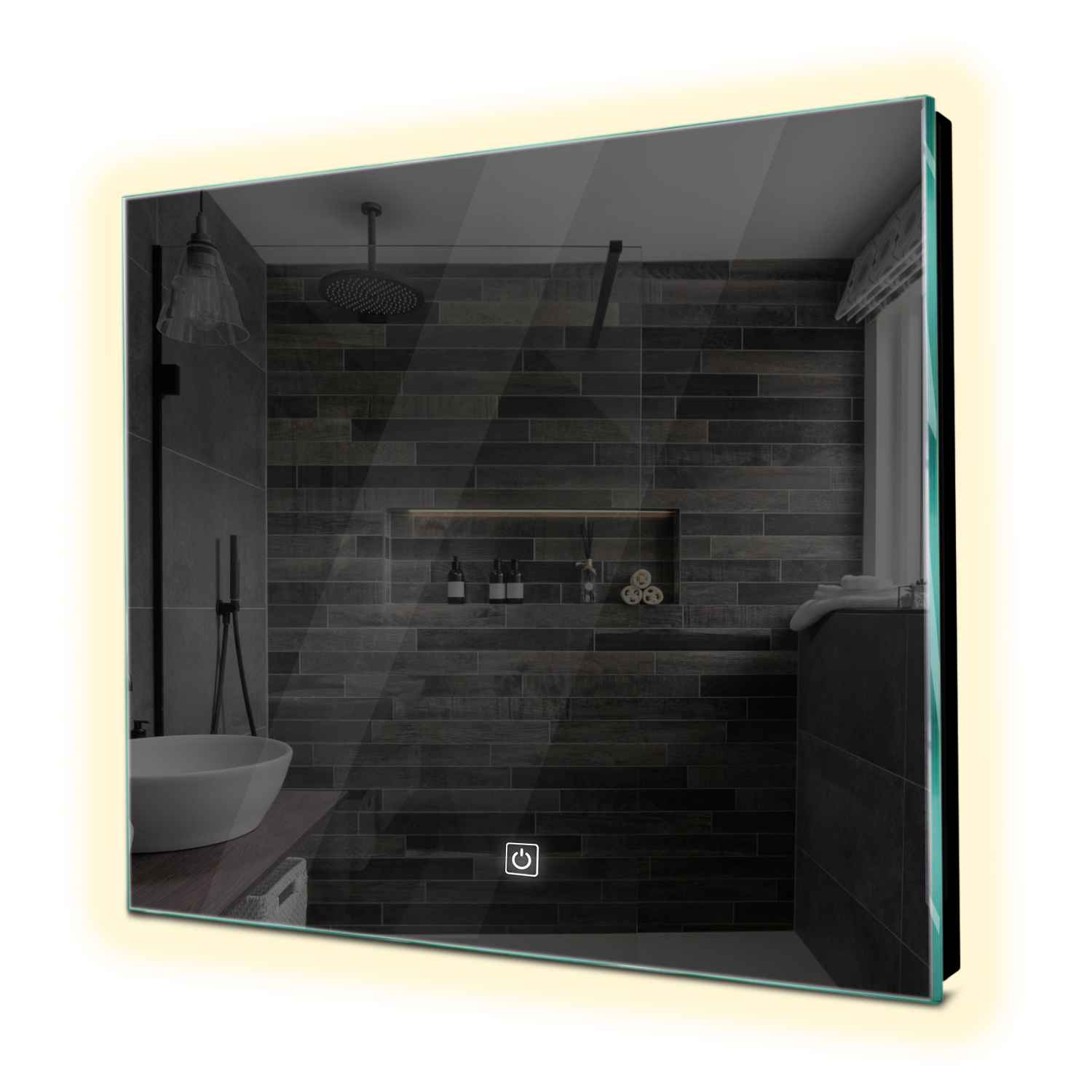 Oglinda LED patrata 80x80 cm LED neutru Gama Ambient Model 1 cu buton touch