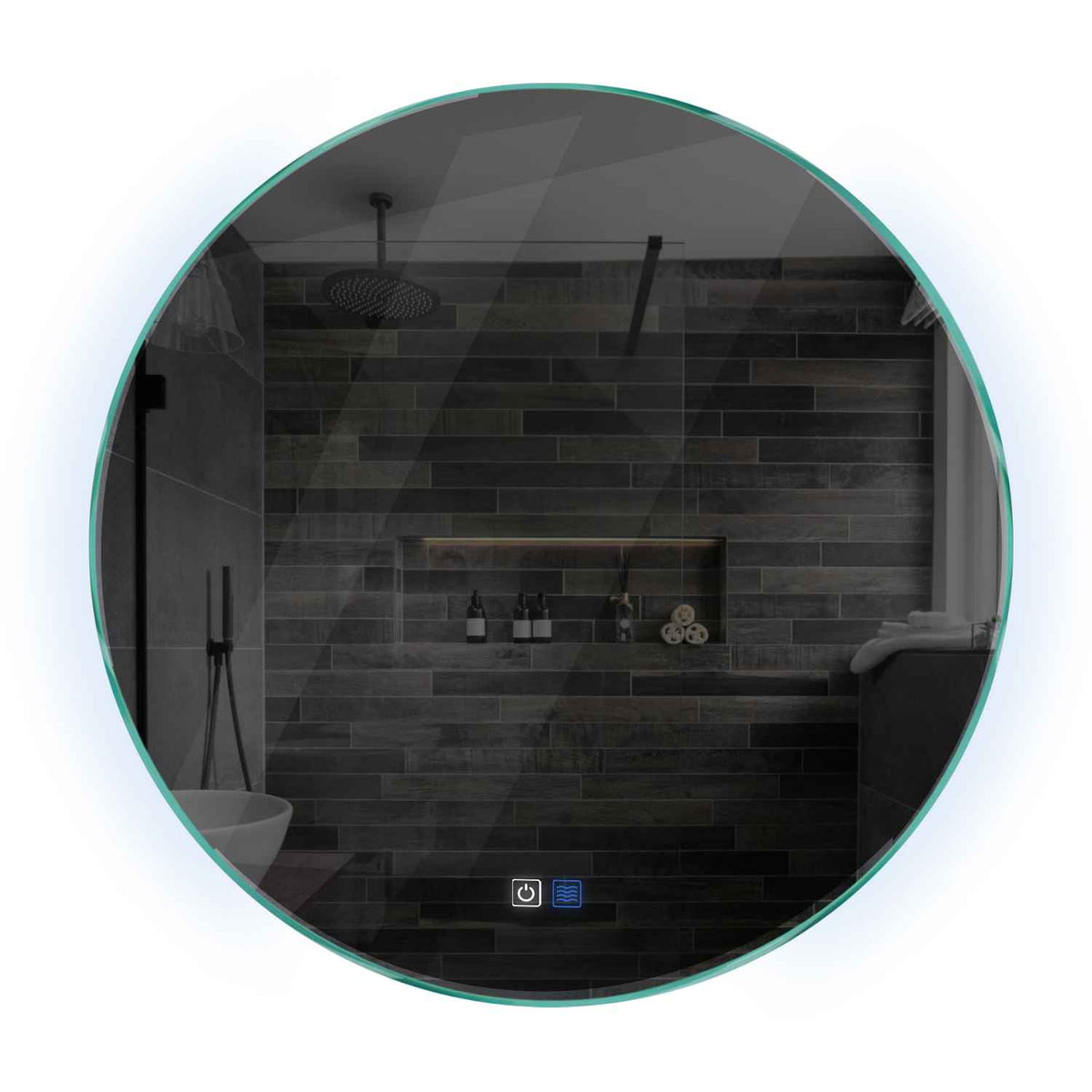 Oglinda LED rotunda cu lumina LED rece Gama Ambient Model 2 cu butoane touch si dezaburire - Reyze