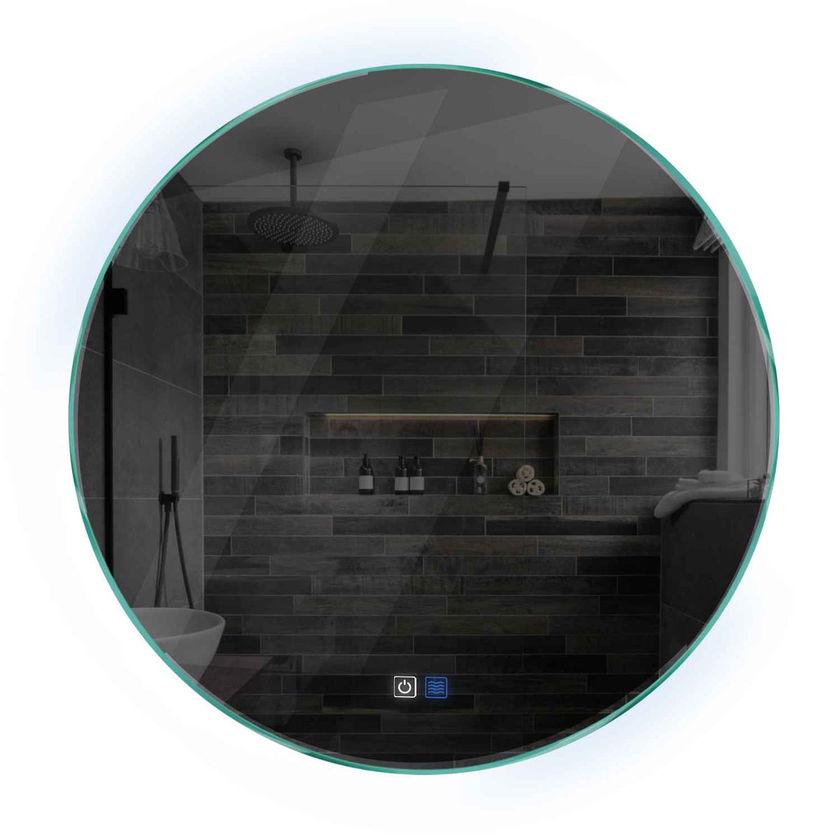 Oglinda LED rotunda cu lumina LED rece Gama Ambient Model 4 cu butoane touch si dezaburire - Reyze