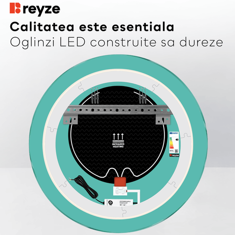 Oglinda LED rotunda 60x60 cm cu lumina LED neutra Gama Ambient Model 1 cu butoane touch si dezaburire - Reyze