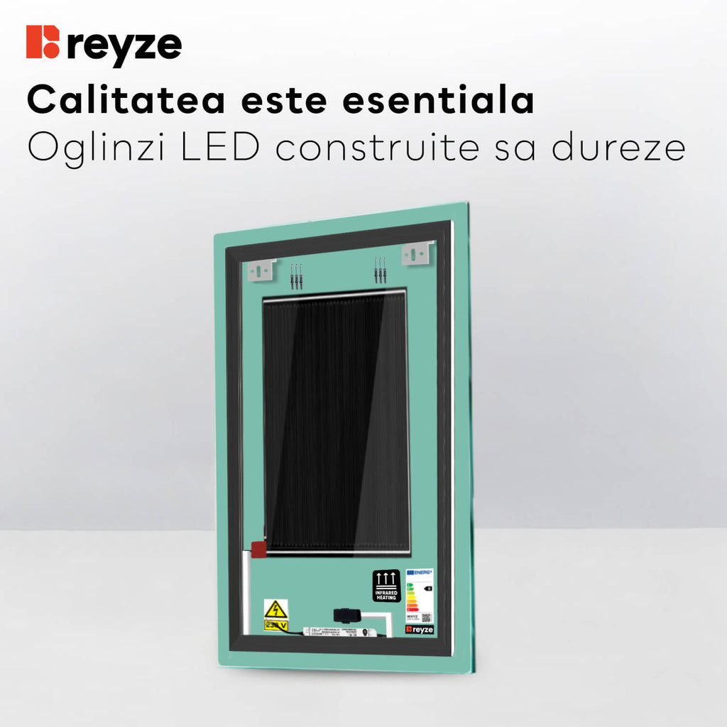 Oglinda LED Verticala 60x80 cm cu lumina LED neutra Gama Ambient Model 1 cu butoane touch si dezaburire - Reyze