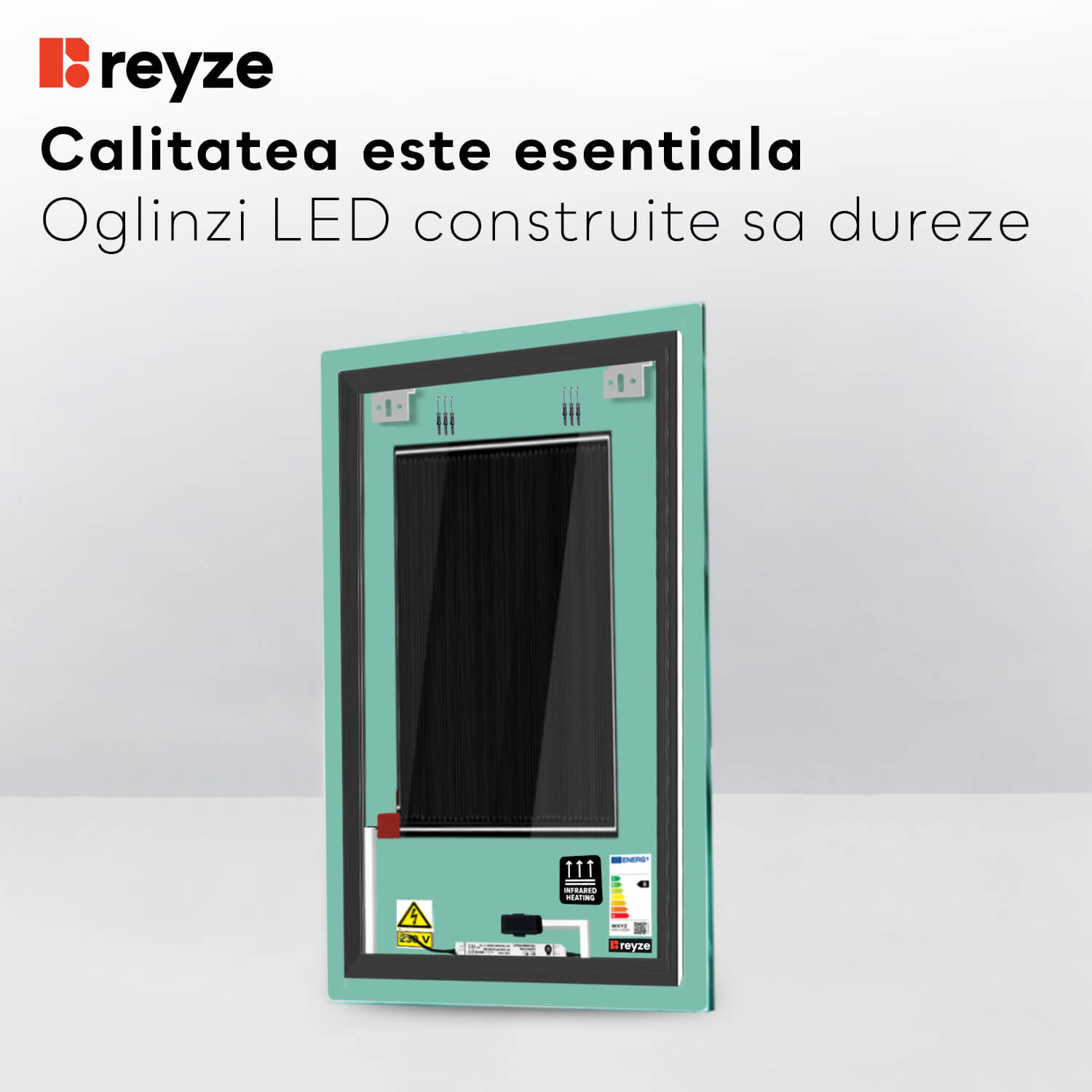 Oglinda LED Verticala 60x80 cm cu lumina LED neutra Gama Ambient Model 1 cu butoane touch si dezaburire - Reyze