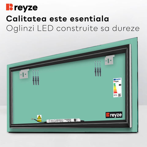 Oglinda LED orizontala 160x80 cm cu lumina LED neutra Gama Ambient Model 1 fara butoane - Reyze