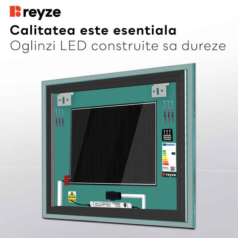 Oglinda LED Patrata, Touch LED, Dimare, Dezaburire, LED 3000K Cald - Gama Edge Model 1