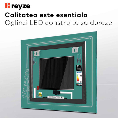 Oglinda LED Patrata, Touch LED, Dimare, Dezaburire, LED 3000K Cald - Gama Good Vibes Model 3