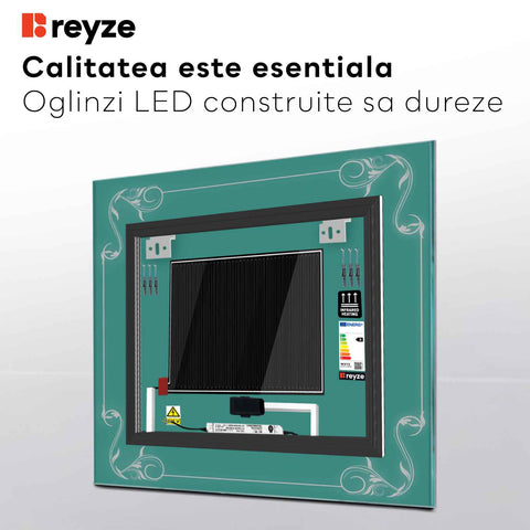 Oglinda LED Patrata, Touch LED, Dimare, Dezaburire, LED 6000K Rece - Gama Good Vibes Model 5