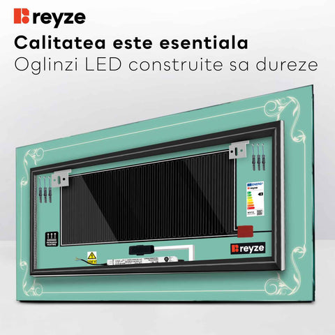 Oglinda LED orizontala 195x85.5 cm cu lumina LED rece Gama Good Vibes Model 5 cu butoane touch si dezaburire - Reyze