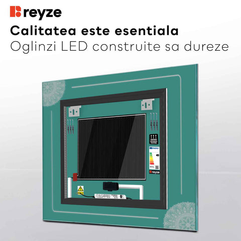 Oglinda LED Patrata, Touch LED, Dimare, Dezaburire, LED 4000K Neutru - Gama Good Vibes Model 7