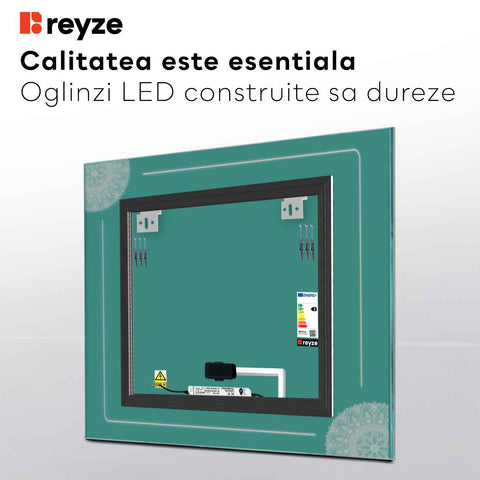 Oglinda LED Patrata, Touch LED, Dimare, LED 3000K Cald - Gama Good Vibes Model 7